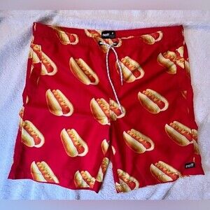 Men’s Swim Trunks Board Shorts NEFF Red Hotdog Print Size Small EUC